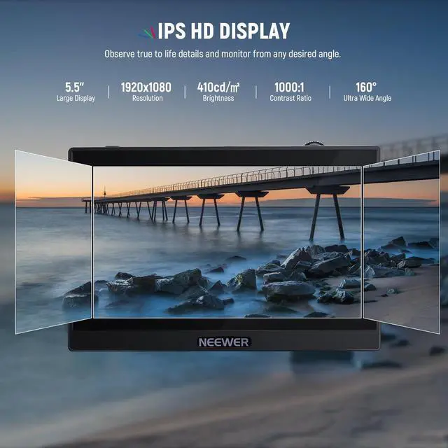 Alt view image 2 of 7 - F500 5.5 Inch Camera Field Monitor, HDR Touch Screen with 3D LUT, Waveform, Vector Scope, Full HD 1920x1080 IPS 4K HDMI Loop in/Out DSLR Video Peaking Focus Assist, Tilt Arm, Battery