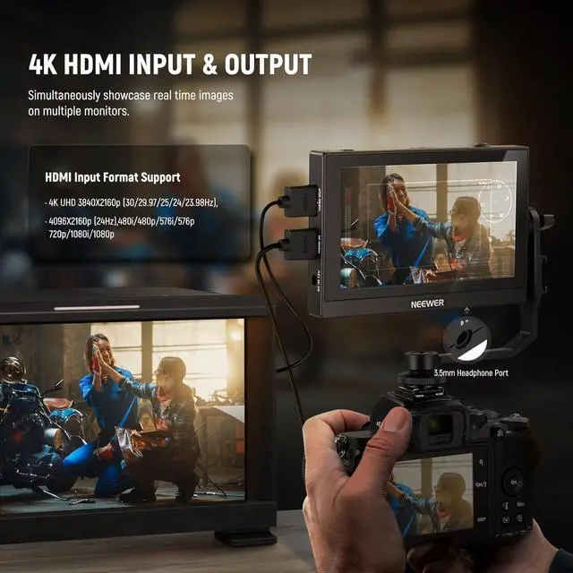 Alt view image 6 of 7 - F500 5.5 Inch Camera Field Monitor, HDR Touch Screen with 3D LUT, Waveform, Vector Scope, Full HD 1920x1080 IPS 4K HDMI Loop in/Out DSLR Video Peaking Focus Assist, Tilt Arm, Battery