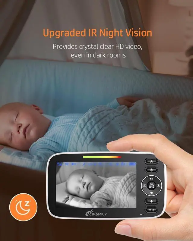 Alt view image 4 of 7 - Split Screen Baby Monitor, Large Display Video Baby Monitor with 2 Cameras and Audio, Long Range, Remote pan tilt, Night Vision, Temperature Sensor, 2 Way Talk, Feeding Clock and lullabies.