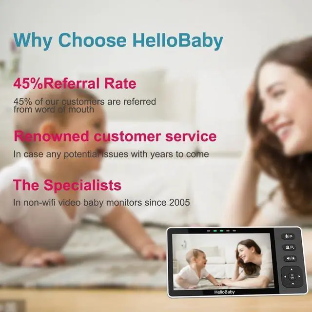 Alt view image 7 of 7 - 720P 5.5'' HD Baby Monitor with Camera and Audio No WiFi, Video Baby Monitor, Remote Pan Tilt Zoom Wide View Range, 1080P Infant Camera, Night Light, Hack Proof, 4000mAh Battery, 1000ft