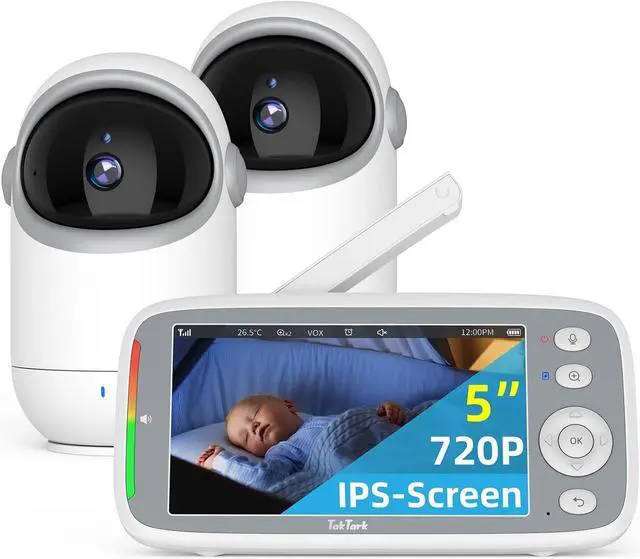 Main image of HD 720P Baby Monitors, Video Baby Monitor with 2 Cameras and Audio, Night Light, 960ft Range, 2 Way Audio, Digital Zoom, Night Vision, VOX Sound Detection, Ideal for New Parent