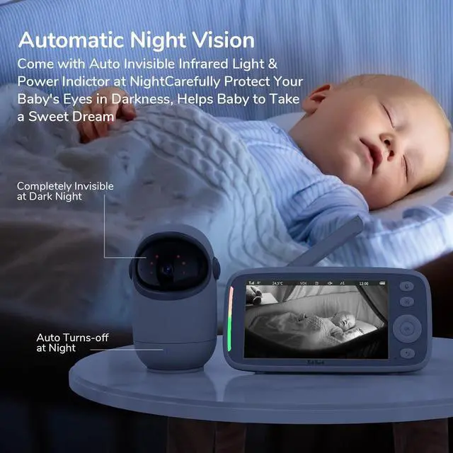 Alt view image 3 of 7 - HD 720P Baby Monitors, Video Baby Monitor with 2 Cameras and Audio, Night Light, 960ft Range, 2 Way Audio, Digital Zoom, Night Vision, VOX Sound Detection, Ideal for New Parent