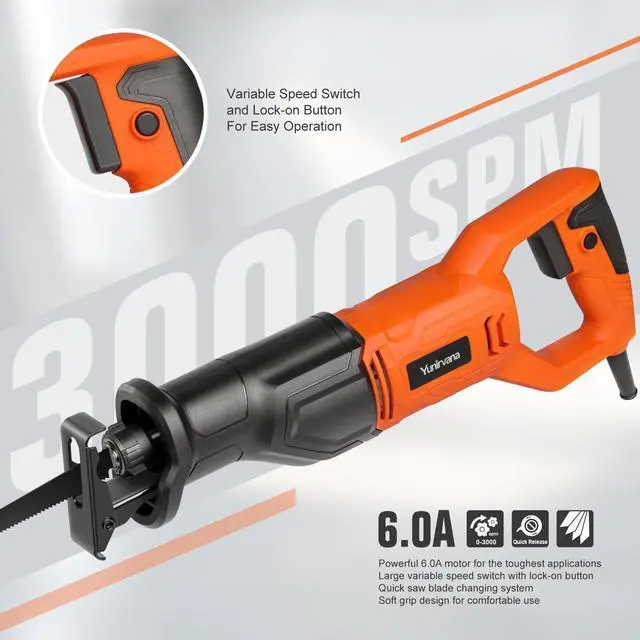 Alt view image 2 of 7 - 120V Reciprocating Saw, 6.0 Amp Variable Speed Corded Reciprocating Saw with 4/5" Stroke Length, 3000 SPM and 4-1/2" Max for Wood, Metal, PVC Pipe Cutting