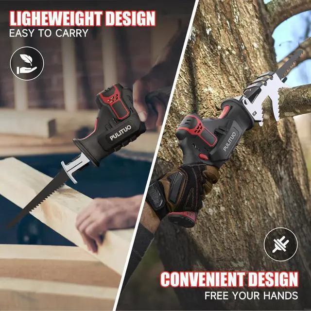 Alt view image 4 of 7 - Cordless Reciprocating Saw, Speed 3000SPMwith Clamping Jaw, 2000 mAh Battery/ 1-Hour Fast Charge,Safety Gloves& Goggles, 4Pcs of Saw Blades for Wood/Metal/PVC