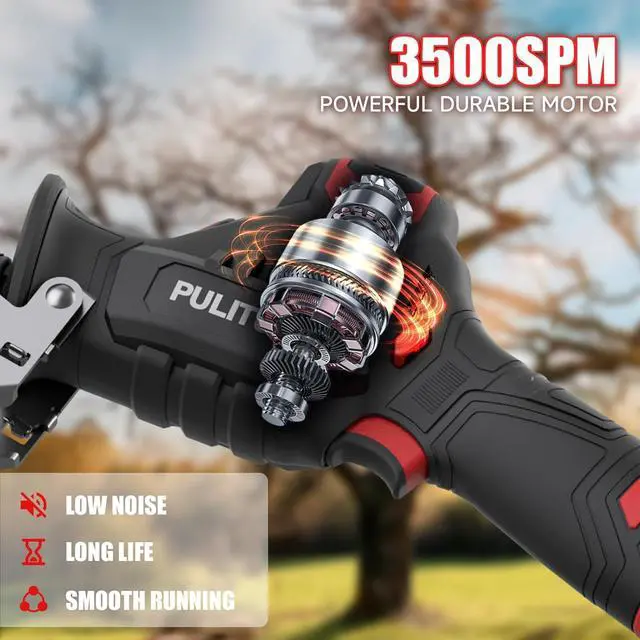 Alt view image 5 of 7 - Cordless Reciprocating Saw, Speed 3000SPMwith Clamping Jaw, 2000 mAh Battery/ 1-Hour Fast Charge,Safety Gloves& Goggles, 4Pcs of Saw Blades for Wood/Metal/PVC
