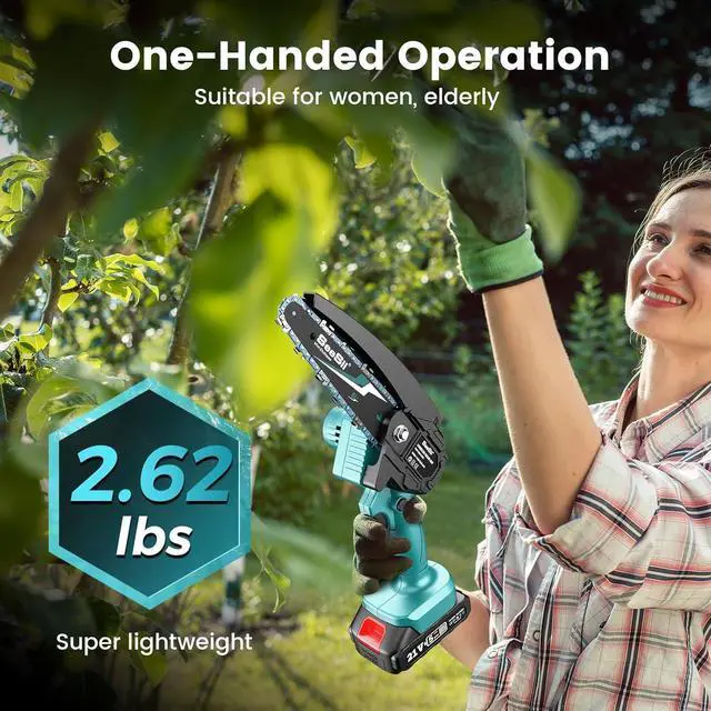Alt view image 2 of 7 - Seesii Mini Chainsaw Cordless 6-inch, Handheld Electric Power Chain Saw with 2 Batteries, for Tree Trimming Wood Cutting, Best Gifts for Dad, Husband