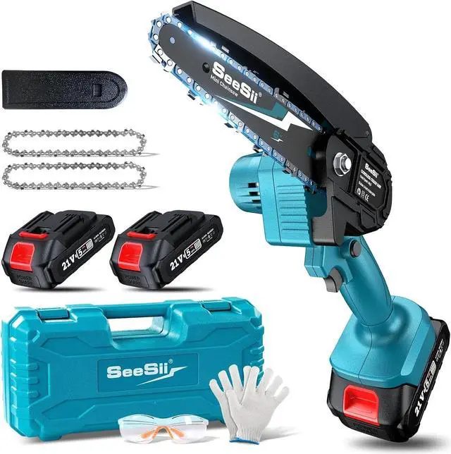 Main image of Seesii Mini Chainsaw Cordless 6-inch, Handheld Electric Power Chain Saw with 2 Batteries, for Tree Trimming Wood Cutting, Best Gifts for Dad, Husband