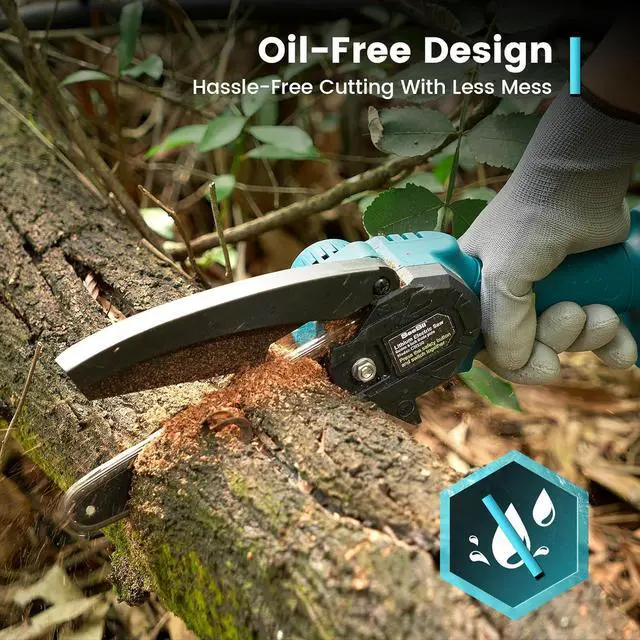 Alt view image 4 of 7 - Seesii Mini Chainsaw Cordless 6-inch, Handheld Electric Power Chain Saw with 2 Batteries, for Tree Trimming Wood Cutting, Best Gifts for Dad, Husband