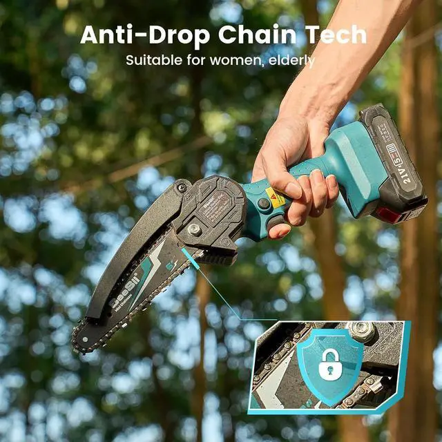 Alt view image 5 of 7 - Seesii Mini Chainsaw Cordless 6-inch, Handheld Electric Power Chain Saw with 2 Batteries, for Tree Trimming Wood Cutting, Best Gifts for Dad, Husband