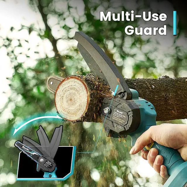 Alt view image 6 of 7 - Seesii Mini Chainsaw Cordless 6-inch, Handheld Electric Power Chain Saw with 2 Batteries, for Tree Trimming Wood Cutting, Best Gifts for Dad, Husband