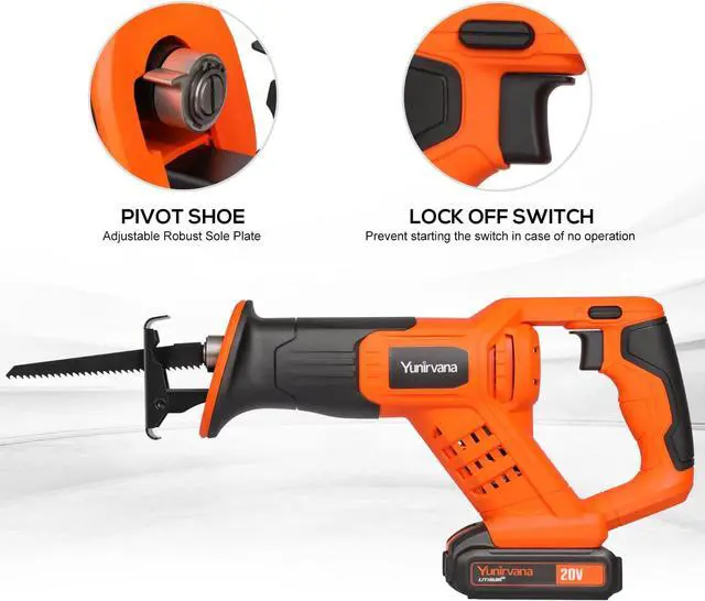 Alt view image 2 of 7 - 20V Reciprocating Saws, Variable Speed 0-3000 SPM Cordless Reciprocating Saw, Tool-Free Blade Change, 3pcs 6" Wood Saw Blades & 2pcs 6" Metal Saw Blades, with 2.0Ah Batteries & Fast Charger