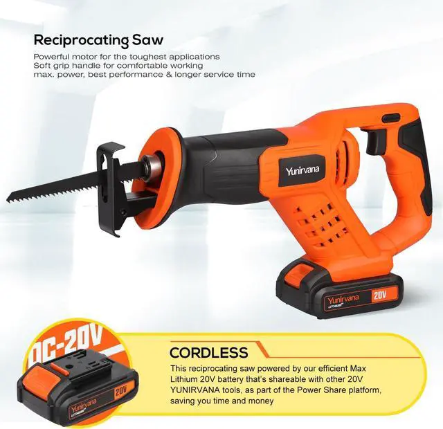 Alt view image 4 of 7 - 20V Reciprocating Saws, Variable Speed 0-3000 SPM Cordless Reciprocating Saw, Tool-Free Blade Change, 3pcs 6" Wood Saw Blades & 2pcs 6" Metal Saw Blades, with 2.0Ah Batteries & Fast Charger
