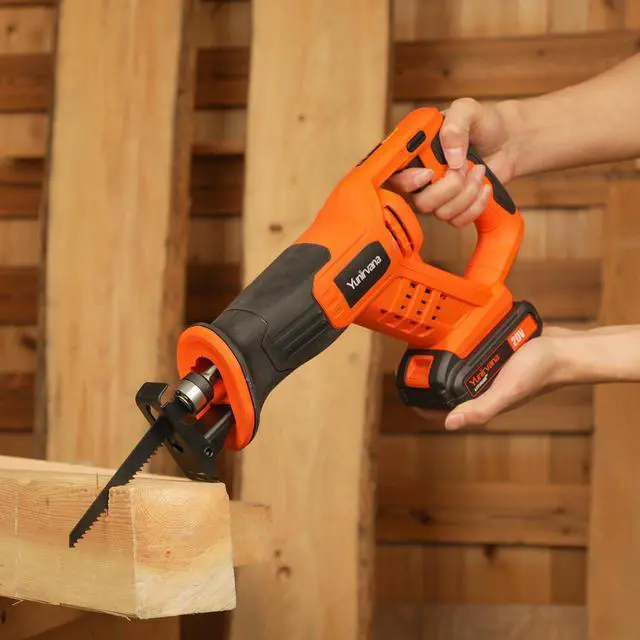 Alt view image 6 of 7 - 20V Reciprocating Saws, Variable Speed 0-3000 SPM Cordless Reciprocating Saw, Tool-Free Blade Change, 3pcs 6" Wood Saw Blades & 2pcs 6" Metal Saw Blades, with 2.0Ah Batteries & Fast Charger