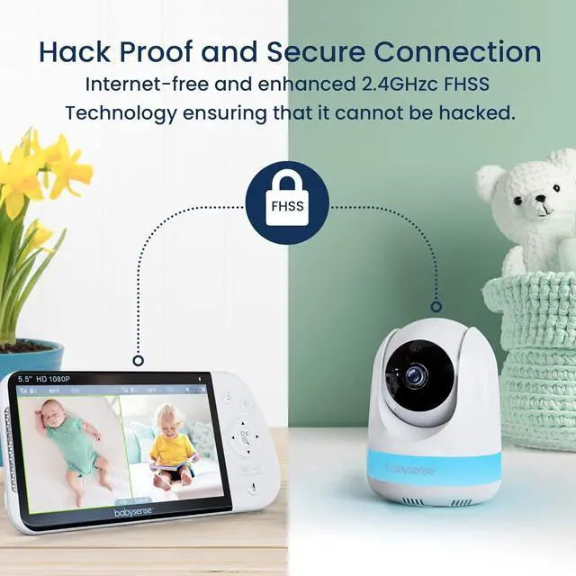 Alt view image 6 of 7 - 5.5 1080p Full HD Split-Screen Baby Monitor, Video Baby Monitor with Camera and Audio, PTZ Camera, RGB Night Light, 1000ft Range, Two-Way Audio, 4X Zoom, 5000mAh Battery
