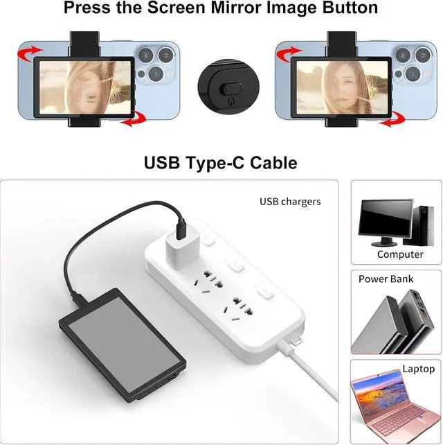 Alt view image 5 of 6 - Phone Vlog Selfie Monitor Screen, Magnetic Phone Holder Clip Mount, Using Phone Rear Camera for Selfie Vlog Live Stream TikTok, Compatible with iPhone (NOT Supports 4K Recording)