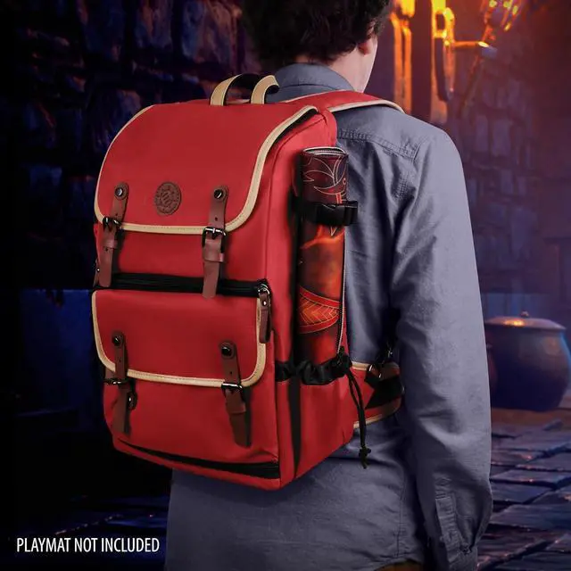 Alt view image 3 of 7 - Full-Size Trading Card Storage Box Backpack for Playing Card Case - Card Binder Space, TCG Deck Box Storage, Playmat Holder - Compatible with Magic the Gathering, YuGiOh, DnD (Red)