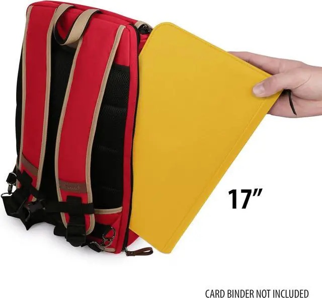 Alt view image 5 of 7 - Full-Size Trading Card Storage Box Backpack for Playing Card Case - Card Binder Space, TCG Deck Box Storage, Playmat Holder - Compatible with Magic the Gathering, YuGiOh, DnD (Red)