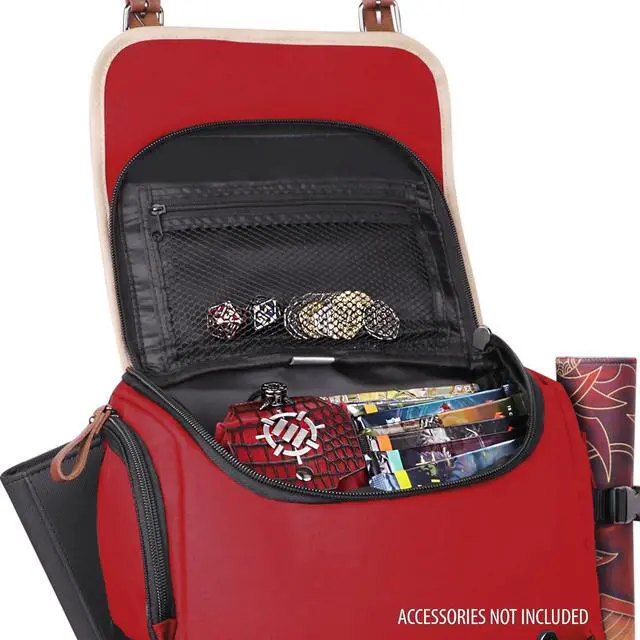Alt view image 7 of 7 - Full-Size Trading Card Storage Box Backpack for Playing Card Case - Card Binder Space, TCG Deck Box Storage, Playmat Holder - Compatible with Magic the Gathering, YuGiOh, DnD (Red)