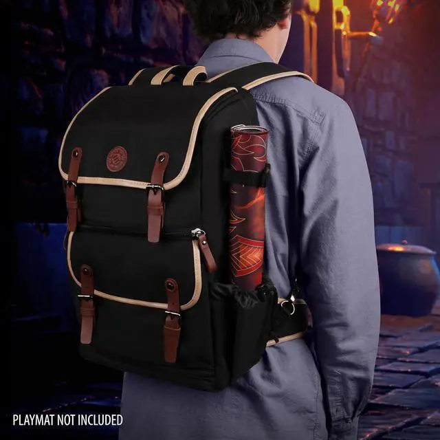 Alt view image 3 of 7 - Designer Edition Trading Card Backpack - MTG Deck Bag with Card Binder Space, TCG Deck Box Storage, Playmat Holder (Canvas Look - Black)