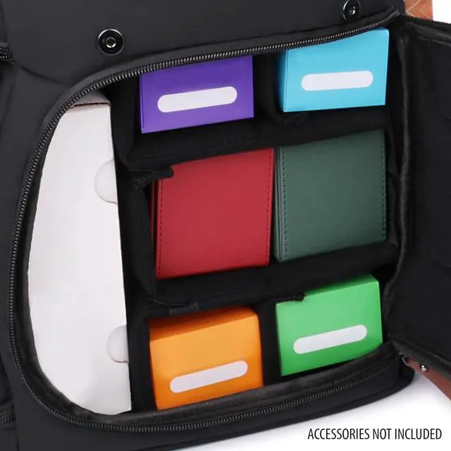 Alt view image 6 of 7 - Designer Edition Trading Card Backpack - MTG Deck Bag with Card Binder Space, TCG Deck Box Storage, Playmat Holder (Canvas Look - Black)