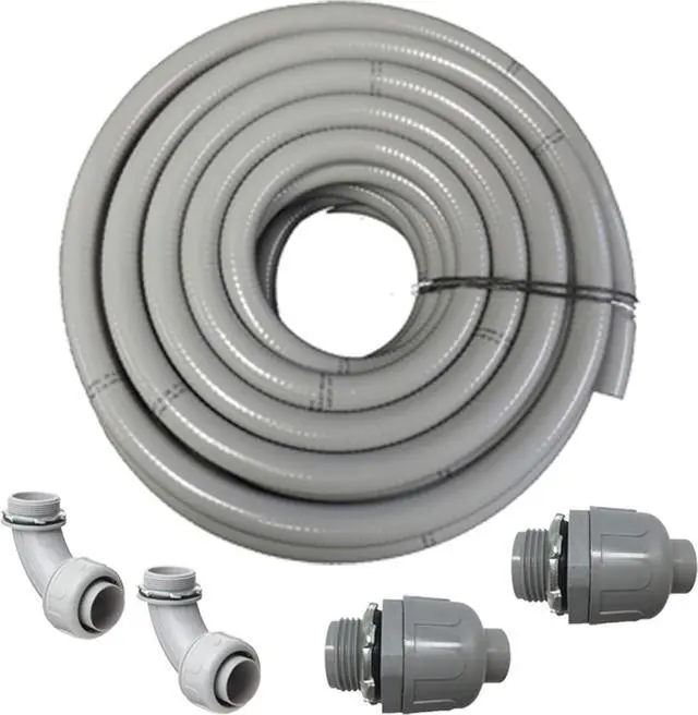 Main image of Flexible PVC Non Metallic UL Liquid Tight Electrical Conduit Kit with 2 Straight and 2 Angle Fittings Included