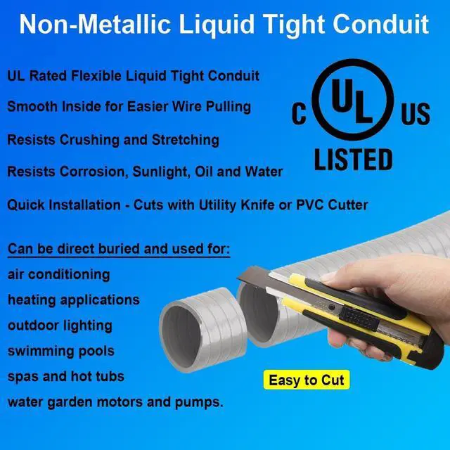 Alt view image 3 of 6 - Flexible PVC Non Metallic UL Liquid Tight Electrical Conduit Kit with 2 Straight and 2 Angle Fittings Included