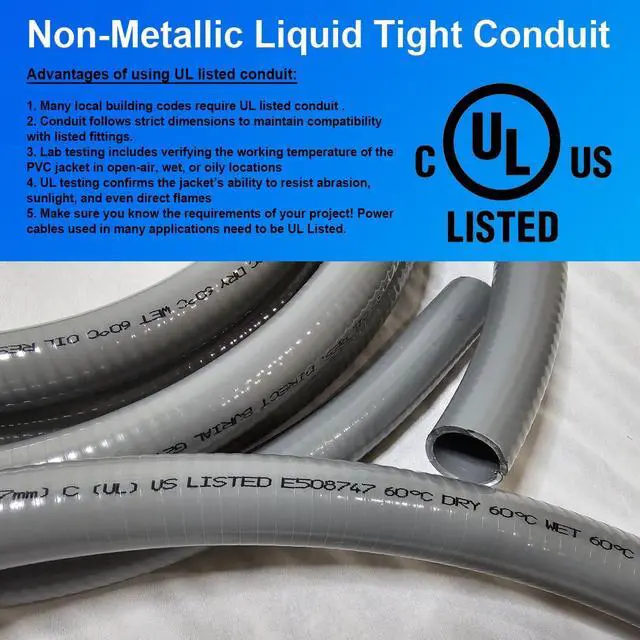 Alt view image 2 of 6 - Flexible PVC Non Metallic UL Liquid Tight Electrical Conduit Kit with 2 Straight and 2 Angle Fittings Included