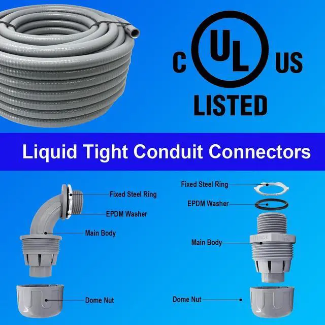 Alt view image 4 of 6 - Flexible PVC Non Metallic UL Liquid Tight Electrical Conduit Kit with 2 Straight and 2 Angle Fittings Included