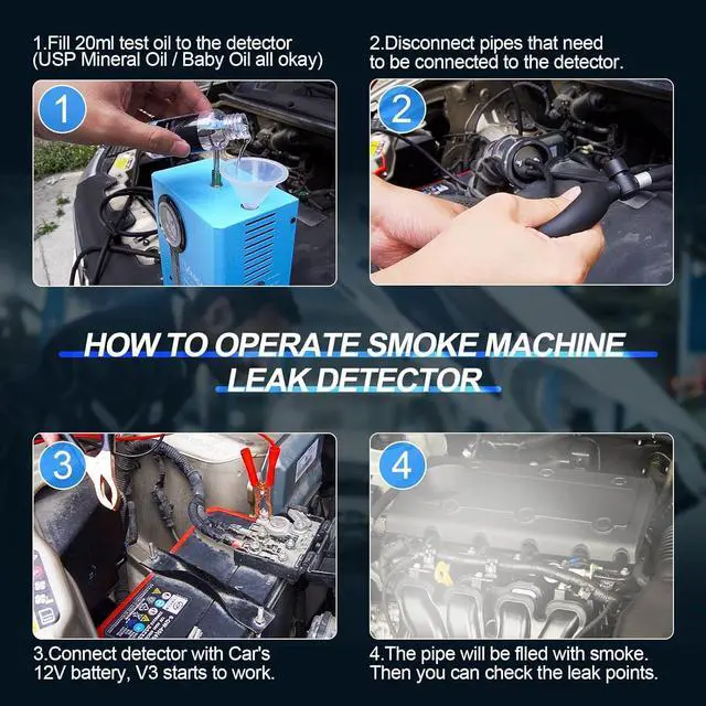 Alt view image 4 of 7 - Automotive Smoke Machine Leak Detector,EVAP Smoke Machine for Cars with Built-in Air Pump and Pressure Gauge, Flow Meter, Dual Mode for All DC12V Vehicles in Vacuum,Fuel and Other Cars System