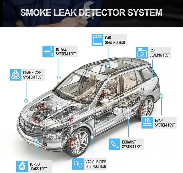 Alt view image 5 of 7 - Automotive Smoke Machine Leak Detector,EVAP Smoke Machine for Cars with Built-in Air Pump and Pressure Gauge, Flow Meter, Dual Mode for All DC12V Vehicles in Vacuum,Fuel and Other Cars System