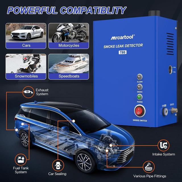 Alt view image 5 of 6 - T80 Automotive Smoke Machine Leak Detector, EVAP Vacuum Smoke Tester Machine with Liquid Level Gauge, Built-in Air Pump Smoke Detector for All DC 12V Vehicles