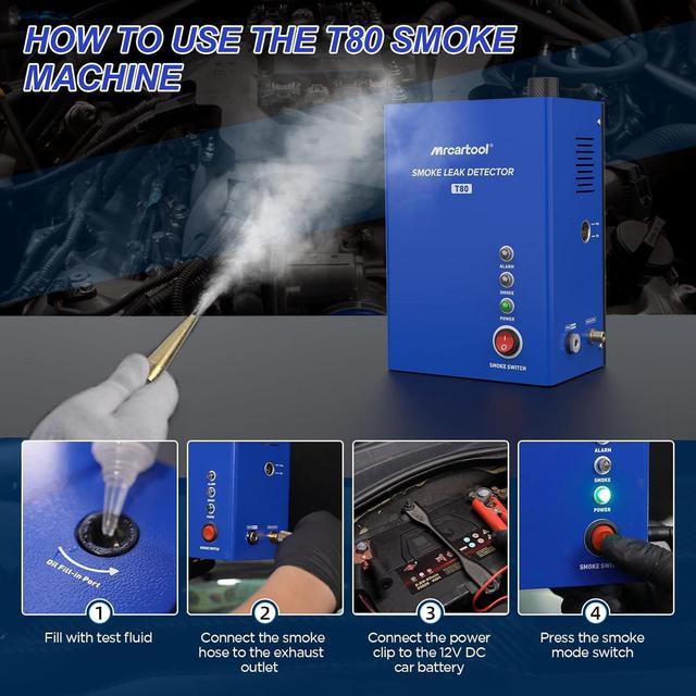 Alt view image 6 of 6 - T80 Automotive Smoke Machine Leak Detector, EVAP Vacuum Smoke Tester Machine with Liquid Level Gauge, Built-in Air Pump Smoke Detector for All DC 12V Vehicles