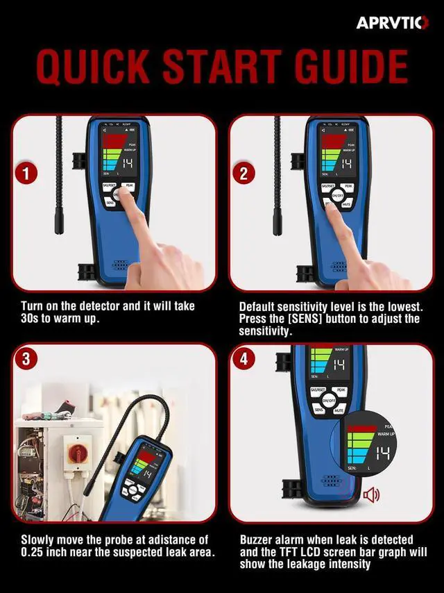 Alt view image 7 of 7 - Aprvtio ALD-200 ASHP Freon Leak Detector Battery Powered, Freon Sniffer Automotive Halogen Gas Leak Detector Detect R22, R134a, R415b, R417a CFCs HCFCs HFCs HCs