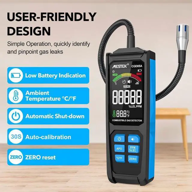 Alt view image 2 of 7 - Gas Detector with Audible & Visual Alarm, Rechargeable Gas Sniffer with 11.3-inch Gooseneck, Locating Propane, Natural Gas, Combustible Gas Leak for Home and RV