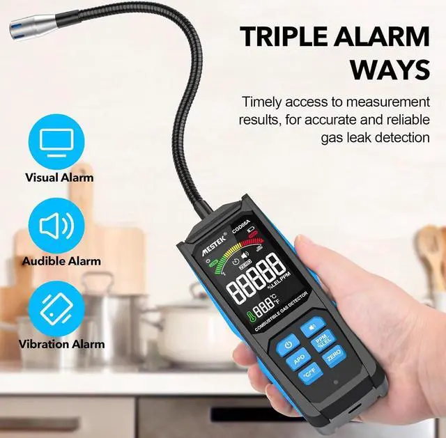 Alt view image 5 of 7 - Gas Detector with Audible & Visual Alarm, Rechargeable Gas Sniffer with 11.3-inch Gooseneck, Locating Propane, Natural Gas, Combustible Gas Leak for Home and RV
