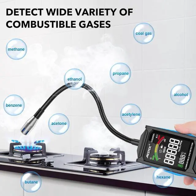 Alt view image 6 of 7 - Gas Detector with Audible & Visual Alarm, Rechargeable Gas Sniffer with 11.3-inch Gooseneck, Locating Propane, Natural Gas, Combustible Gas Leak for Home and RV