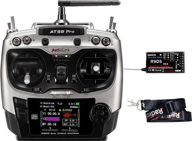 Main image of Radiolink AT9S Pro 10/12 Channels Radio Transmitter and Receiver R9DS, Long Range for Airplane/Jet/FPV Racing Drone/Quad/RC Truck Car/Boat and More (Mode 2 Left Hand)