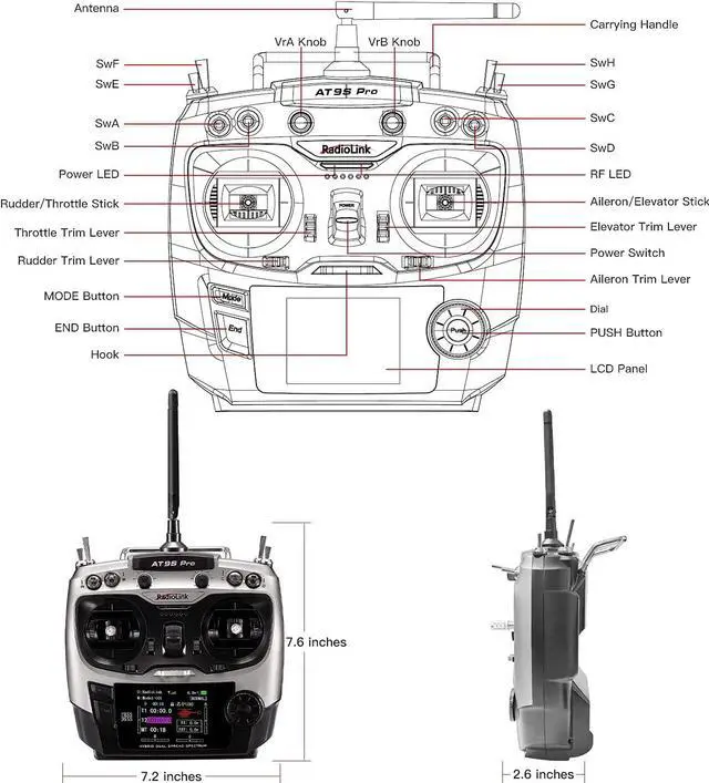 Alt view image 4 of 7 - Radiolink AT9S Pro 10/12 Channels Radio Transmitter and Receiver R9DS, Long Range for Airplane/Jet/FPV Racing Drone/Quad/RC Truck Car/Boat and More (Mode 2 Left Hand)