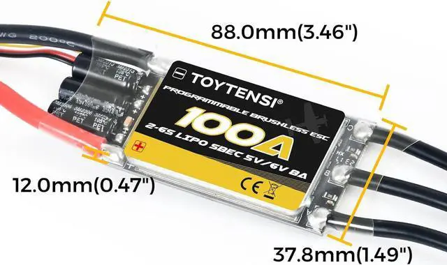 Alt view image 3 of 7 - 100A 2-6S RC Brushless Motor ESC for RC Plane Airplane with SBEC 5V/6V 8A