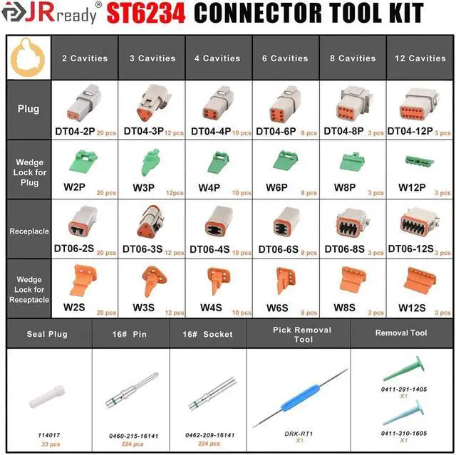 Alt view image 2 of 6 - ST6234 708 Pcs DT Deutsch Connector Kit,2 3 4 6 8 12 Pin Gray Waterproof IP67 Electrical Connector with Solid Contacts Pick Removal Tool Automotive Repair Accessory Kit