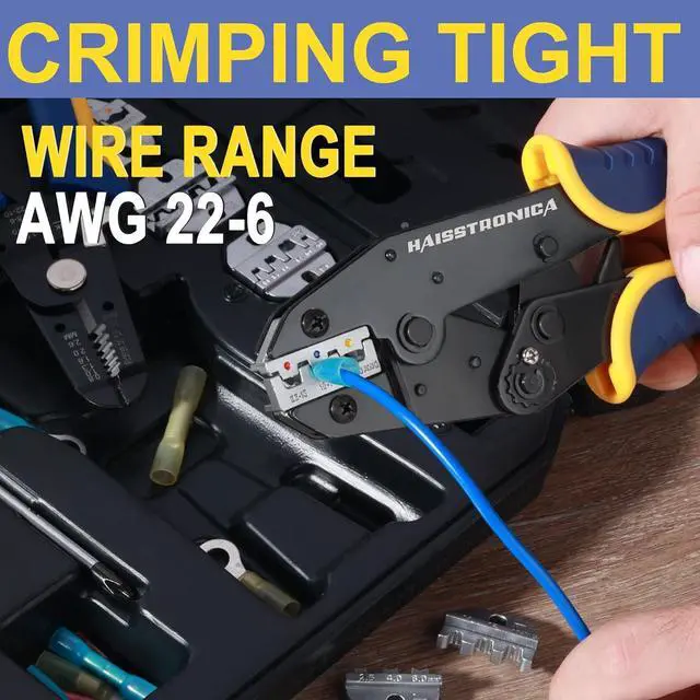 Alt view image 4 of 6 - 8PCS Crimping Tool Set - Ratchet Wire Crimping Tool for Heat Shrink,Insulated Nylon,Non-Insulated,Ferrule Wire End,Open Barrel Terminals,Solar Connectors