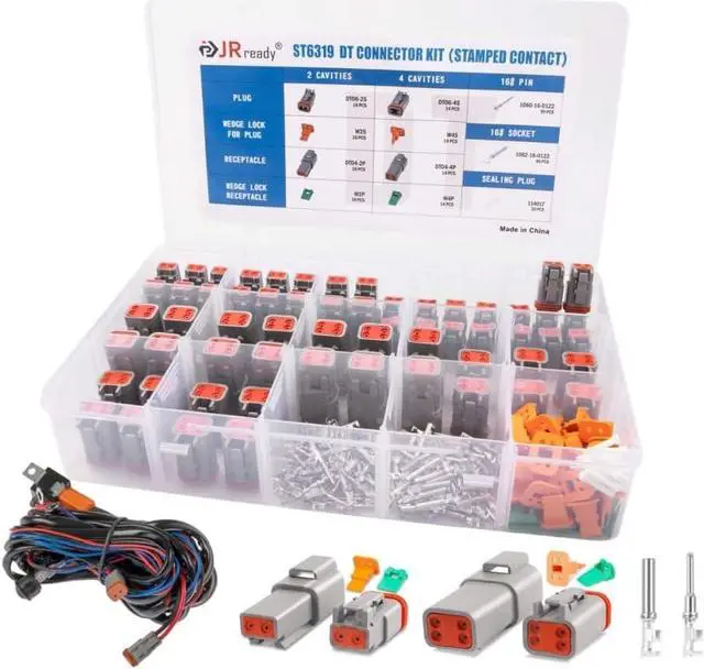 Main image of Deutsch Connector Kit 2-Pin 4-Pin DT Series Gray Waterproof Connector, 88 PCS Stamped Formed Contacts(14-18AWG), Deutch Pin Kit for Marine, Motorcycles (ST6319)