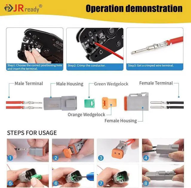 Alt view image 7 of 7 - Deutsch Connector Kit 2-Pin 4-Pin DT Series Gray Waterproof Connector, 88 PCS Stamped Formed Contacts(14-18AWG), Deutch Pin Kit for Marine, Motorcycles (ST6319)
