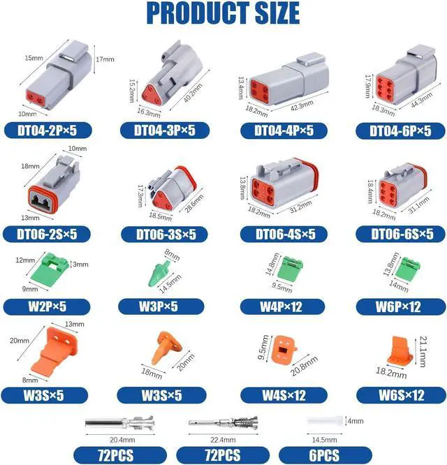 Alt view image 3 of 7 - 236PCS 5 Set Deutsch DT Connector Kit, 2 3 4 6 Pin Gray Waterproof Electrical Connector with Solid Contact and Seal Plug for Truck, Boat, Off-Road Vehicles, Agriculture, Marine, Motorcycle Wiring.