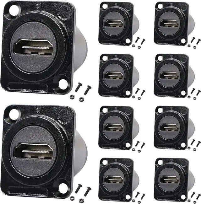 Main image of 10Pack HDMI Panel Mount Coupler, HDMI D-Type Pass Through Connector, Female to Female 4K Adapter, HDMI Bulkhead Extension 4K 60hz 3D and HDR with Cap