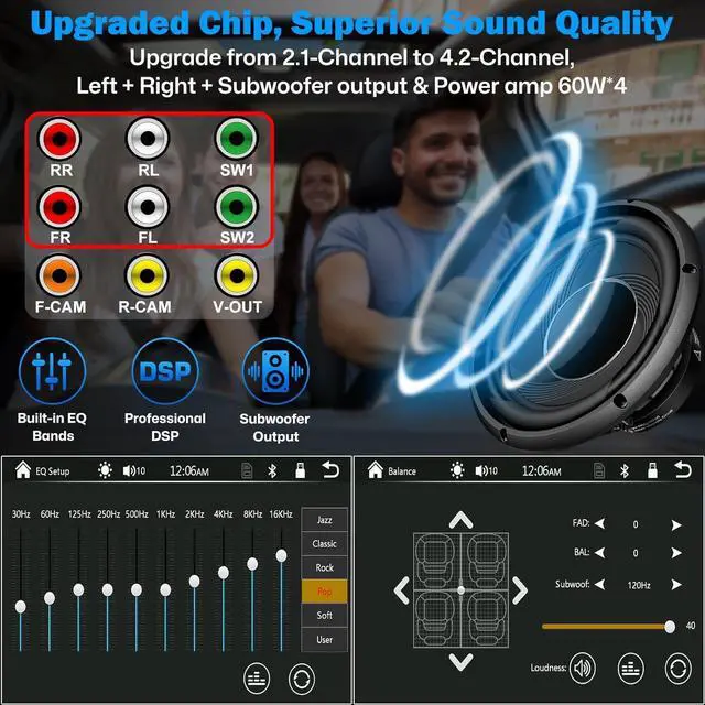 Alt view image 3 of 6 - Double Din Car Radio with Wireless  CarPlay and Android Auto, Bluetooth 5.3 Car Play, Mirror Link, 7" HD Touchscreen, Backup Camera, 4.2-Channel Audio Output, AM/FM Car Stereo