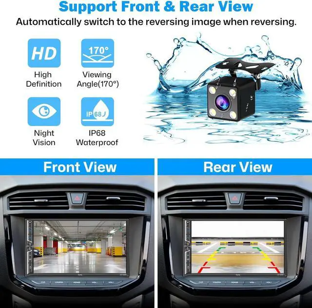 Alt view image 5 of 6 - Double Din Car Radio with Wireless  CarPlay and Android Auto, Bluetooth 5.3 Car Play, Mirror Link, 7" HD Touchscreen, Backup Camera, 4.2-Channel Audio Output, AM/FM Car Stereo