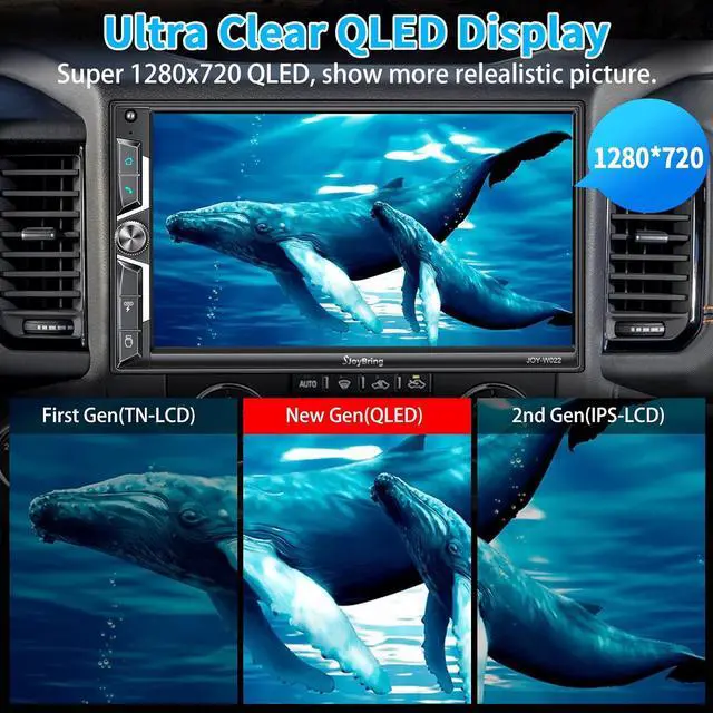 Alt view image 3 of 7 - Wireless Double Din Car Stereo with Carplay, Android Auto, QLED Touchscreen, Bluetooth, 4-Channel RCA, 60W*4 High Power, Subwoofer, 7" Car Radio Receiver, Backup Camera