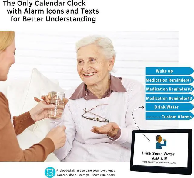Alt view image 4 of 6 - 11.5 Inch Large Digital Clock with Auto DST and Sun Moon Icons, 20 Custom Reminders and Calendar Clock, Day Date Clock for Seniors Dementia Alzheimers' Clock with Remote Control