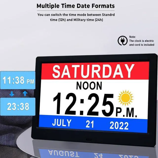 Alt view image 5 of 6 - 11.5 Inch Large Digital Clock with Auto DST and Sun Moon Icons, 20 Custom Reminders and Calendar Clock, Day Date Clock for Seniors Dementia Alzheimers' Clock with Remote Control